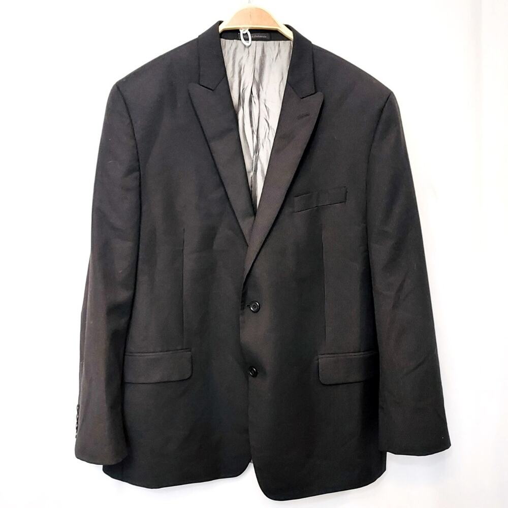 Michael Kors Macy's Wool Black Gray Pinstripe Regular Fit Two Button Suit Jacket
